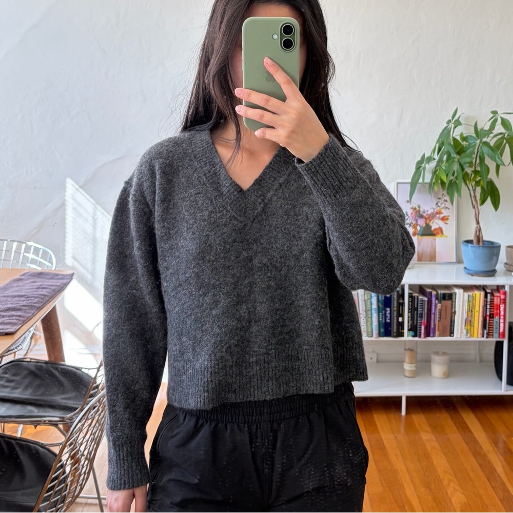 aritzia wilfred free grey cropped sweater